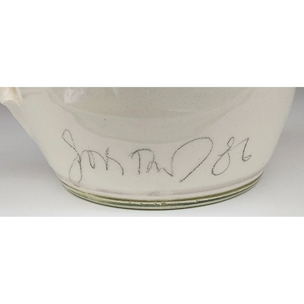 Studio Pottery Floral Pitcher Signed 1986 Cream Lavender Pink Excellent 6in